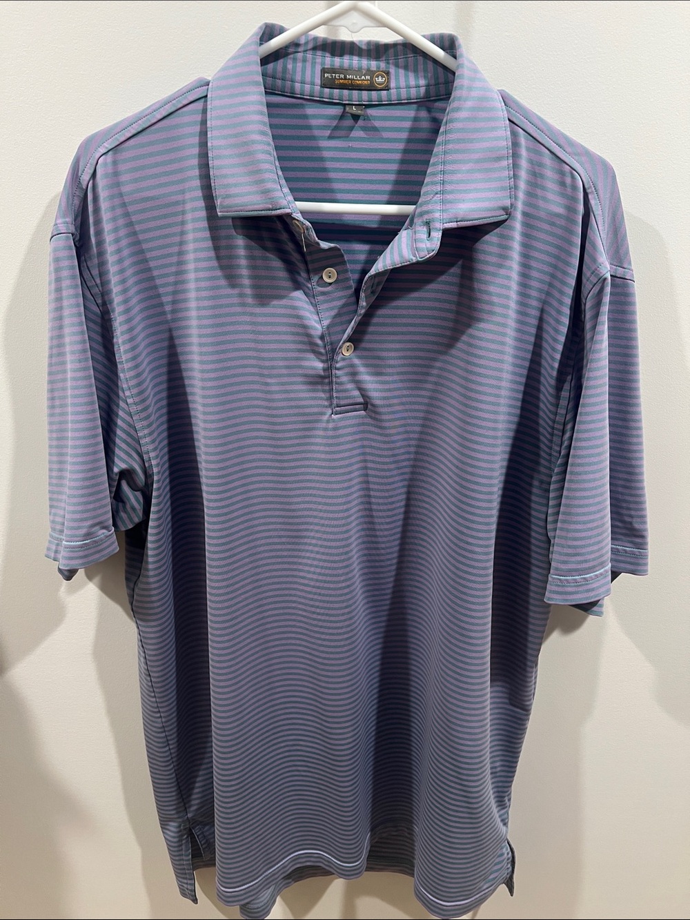 Peter Millar Lavender and Light Blue Striped Performance Polo